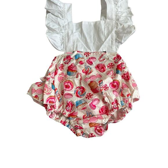 Canrulo Babies 12M Flying Sleeve Lemon Cartoon Cake Print Backless Pink Romper - Picture 5 of 12